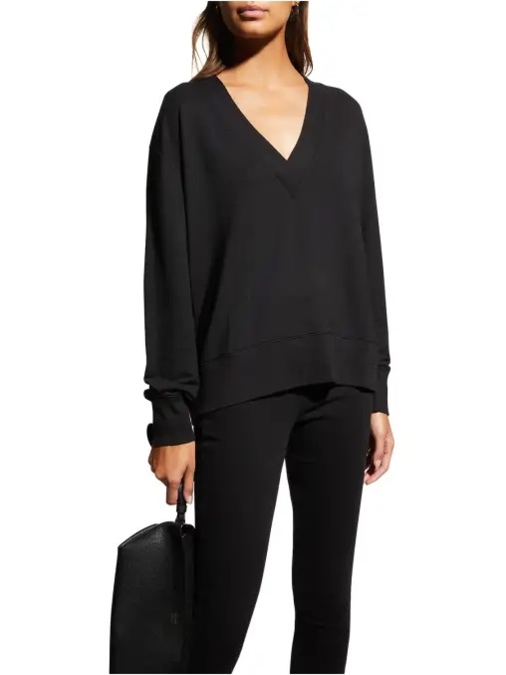 rag & bone Flora V-Neck Black Pullover Sweatshirt‎ Size Large Modal Cotton